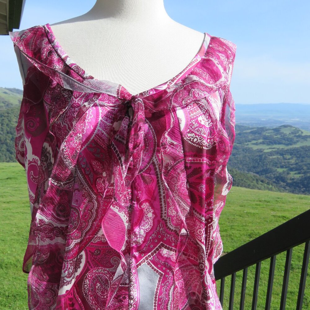 St John Couture Size Large L Silk Sleeveless Floral Blouse